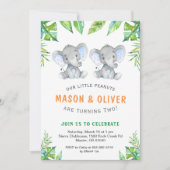 Elephant Twin Boys Verjaardag Little Peanuts Party Kaart (Voorkant)