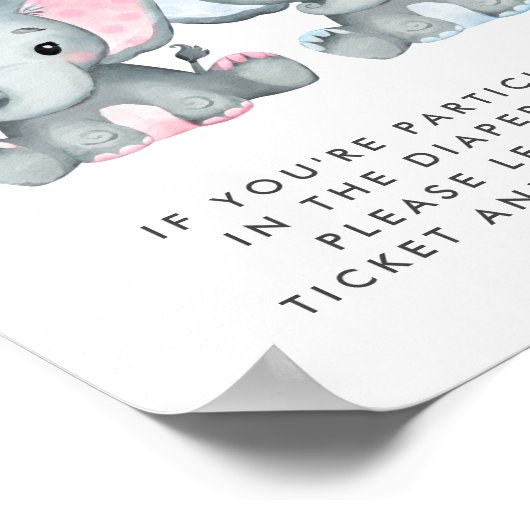 Elephant Twin Girl Boy Baby shower Diaper Raffle Poster (Hoek)