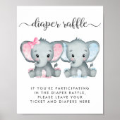 Elephant Twin Girl Boy Baby shower Diaper Raffle Poster (Voorkant)