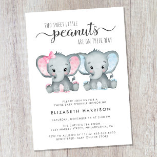 Elephant Twin Girl Boy Baby Sprinkle Kaart