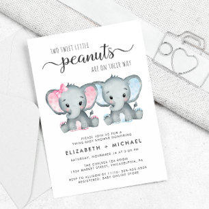 Elephant Twin Girl Boy Couples Baby shower Kaart