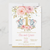 Elephant Twin Girls 1e verjaardag Uitnodiging (Voorkant)