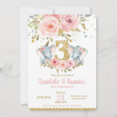 Elephant Twin Girls 3e verjaardag Uitnodiging (Voorkant)