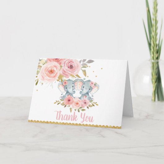 Elephant Twin Girls Baby shower Birthday Bedankt (Voorkant)