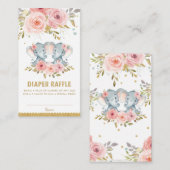 Elephant Twin Girls Baby shower Diaper Raffle Informatiekaartje (Voorkant / Achterkant)