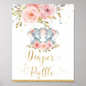 Elephant Twin Girls Baby shower Diaper Raffle Sign Poster (Voorkant)