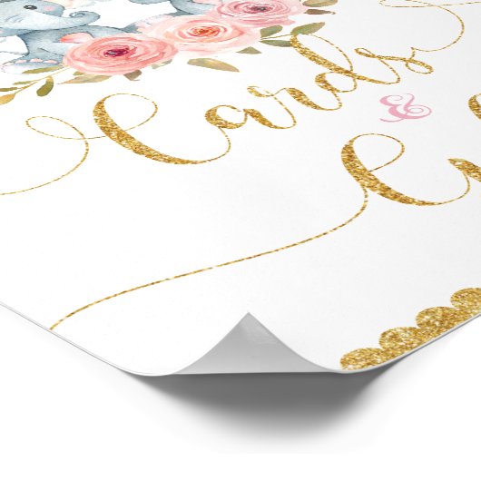Elephant Twin Girls Baby shower Kaarten & Gifts Si Poster (Hoek)