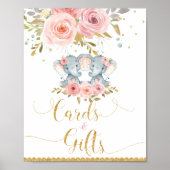 Elephant Twin Girls Baby shower Kaarten & Gifts Si Poster (Voorkant)