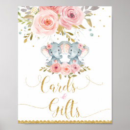 Elephant Twin Girls Baby shower Kaarten & Gifts Si Poster