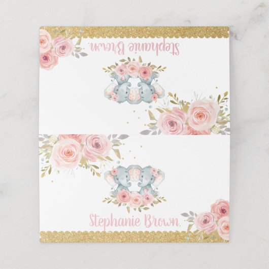 Elephant Twin Girls Baby shower Roze Bloemen Plaatskaartje (Buitenkant ongevouwen)