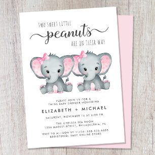 Elephant Twin Girls Couples Baby shower Kaart