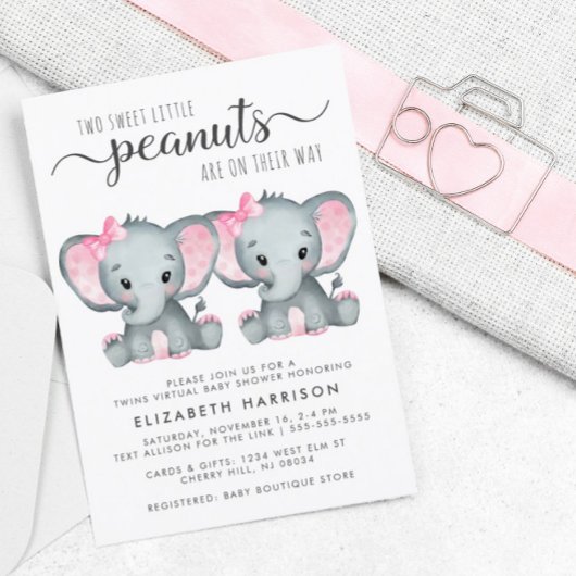Elephant Twin Girls Virtual Shower-budget uitnodig