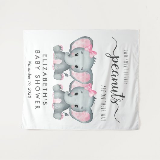 Elephant Twin Meisjes Baby shower Welkom Wandkleed (Voorkant (horizontaal))