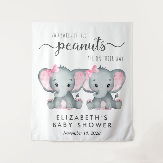 Elephant Twin Meisjes Baby shower Welkom Wandkleed (Voorkant)