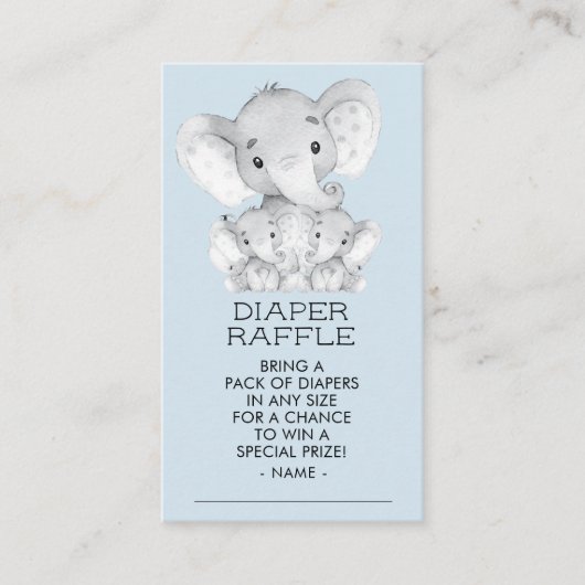 Elephant TwinBoys Baby shower Luier Raffle Ticket Informatiekaartje (Voorkant)
