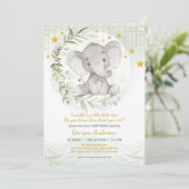 Elephant Twinkle Little Star Greenery Baby shower Kaart (Staand voorkant)