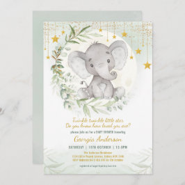 Elephant Twinkle Little Star Greenery Baby shower Kaart
