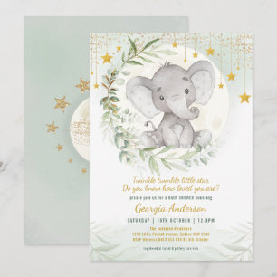 Elephant Twinkle Little Star Greenery Baby shower Kaart