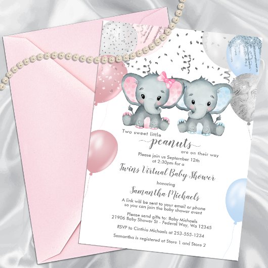 Elephant Twins-ballon - Virtuele Baby shower voor Kaart