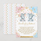 Elephant Twins Blue Pink Floral Books voor baby's Informatiekaartje (Voorkant / Achterkant)