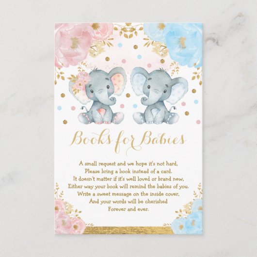 Elephant Twins Blue Pink Floral Books voor baby's Informatiekaartje (Voorkant)