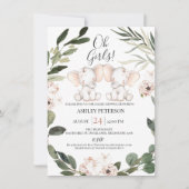 Elephant Twins Floral Greenery Wreator Baby shower Kaart (Voorkant)