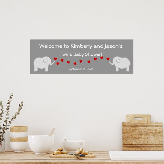 Elephant Twins Gender Neutral Baby shower Banner Poster (Keuken)