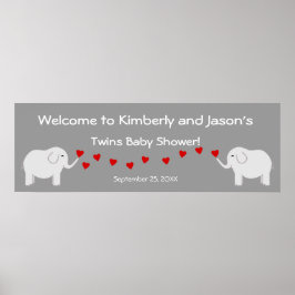 Elephant Twins Gender Neutral Baby shower Banner Poster