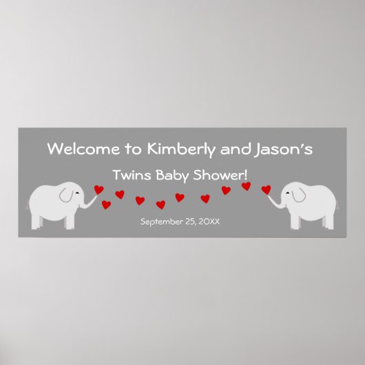 Elephant Twins Gender Neutral Baby shower Banner Poster (Voorkant)
