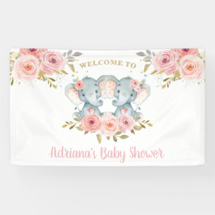Elephant Twins Girls Baby shower Backdrop Decor Spandoek