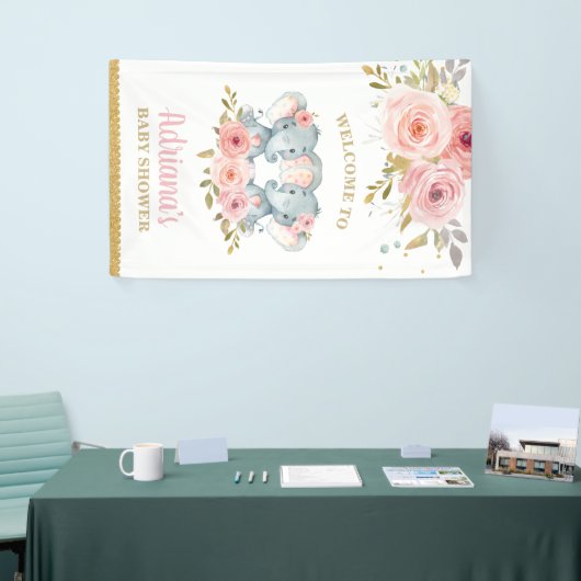 Elephant Twins Girls Baby shower Backdrop Decor Spandoek (Beurs)