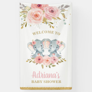 Elephant Twins Girls Baby shower Backdrop Decor Spandoek