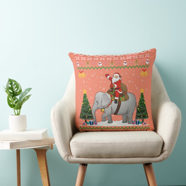 Elephant Ugly Xmas Gift Santa Riding Elephant Xmas Kussen (Stoel)