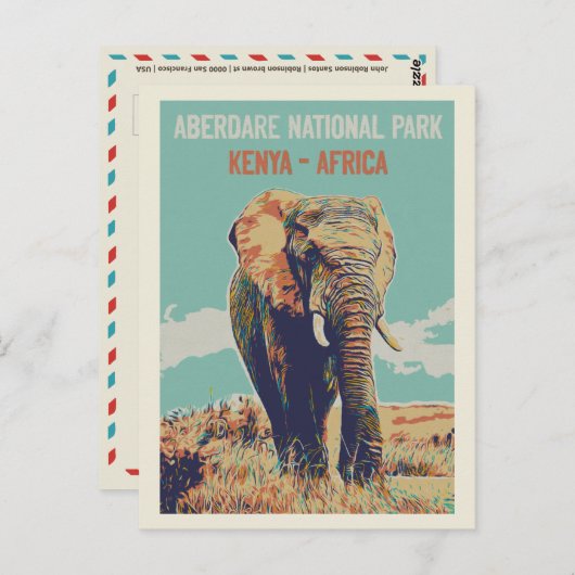 Elephant uit Kenia, Nationaal Park Aberdare Briefkaart (Voorkant / Achterkant)
