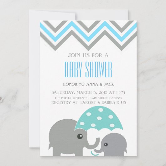 Elephant Umbrella Baby shower Party Invitation Kaart (Voorkant)