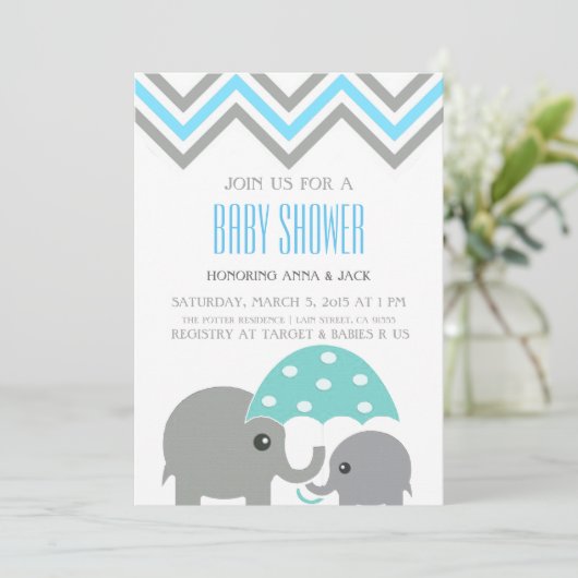 Elephant Umbrella Baby shower Party Invitation Kaart (Staand voorkant)
