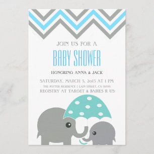 Elephant Umbrella Baby shower Party Invitation Kaart