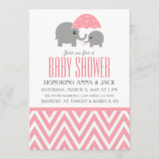 Elephant Umbrella Baby shower Party Invitation Kaart