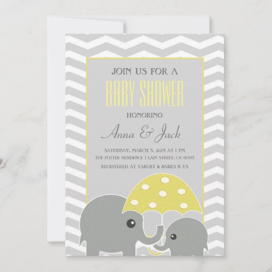 Elephant Umbrella Baby shower Party Invitation Kaart (Voorkant)