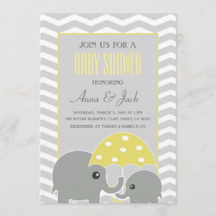Elephant Umbrella Baby shower Party Invitation Kaart