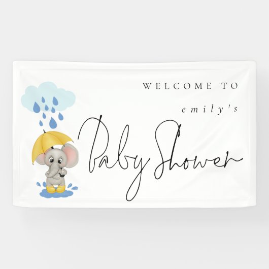 Elephant Umbrella Name Welcome to Baby shower Spandoek (Horizontaal)