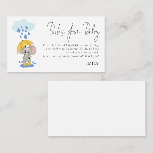 Elephant Umbrella Script Books for Baby shower Informatiekaartje (Voorkant / Achterkant)