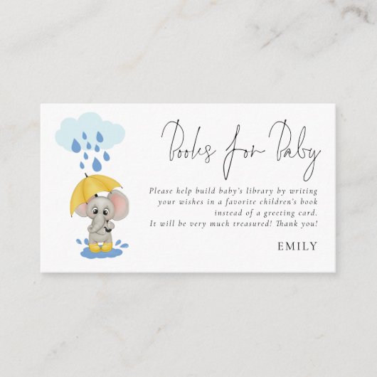 Elephant Umbrella Script Books for Baby shower Informatiekaartje (Voorkant)