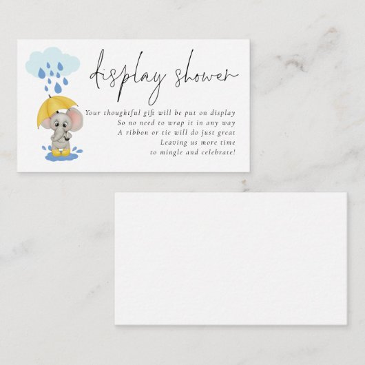 Elephant Umbrella Script Display Baby shower Informatiekaartje (Voorkant / Achterkant)