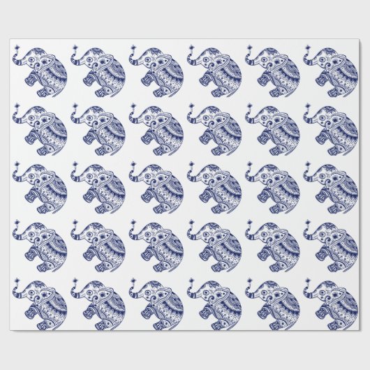 Elephant van klaveren in wit en marineblauw cadeaupapier (Vlak)