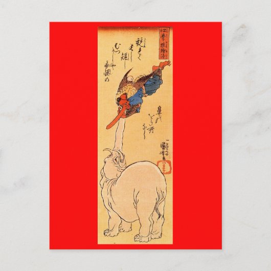 Elephant vangt een vliegende Tengu. Circa 1800 Briefkaart (Voorkant)
