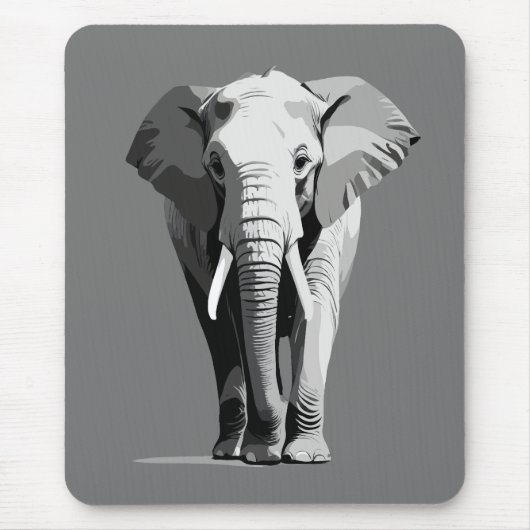 Elephant Vector Art Illustratie Zwart-wit Muismat (Voorkant)