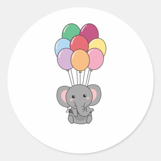 Elephant vliegt op met kleurrijke ballonnen ronde sticker (Voorkant)