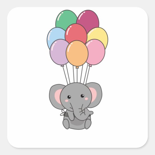 Elephant vliegt op met kleurrijke ballonnen vierkante sticker (Voorkant)