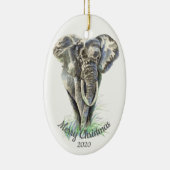 Elephant voor aangepaste kerstkerstWaterverf Keramisch Ornament (Rechts)